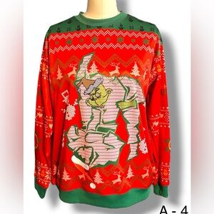 Carlos Machado Jiu-Jitsu Ugly Christmas Sweater Grinch Pullover Red Knit Sz M
